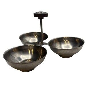 International Stainless three bowl condiment caddy server w/decorative top